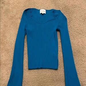 Pink Rose Teal Off-the-Shoulder Sweater